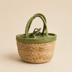 handcrafted jute basket with green potli eco friendly return gift