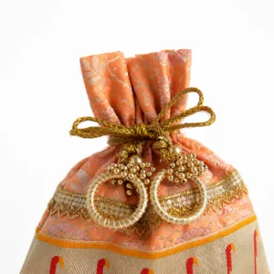 orange brocade potli bag traditional indian wedding return gift 02