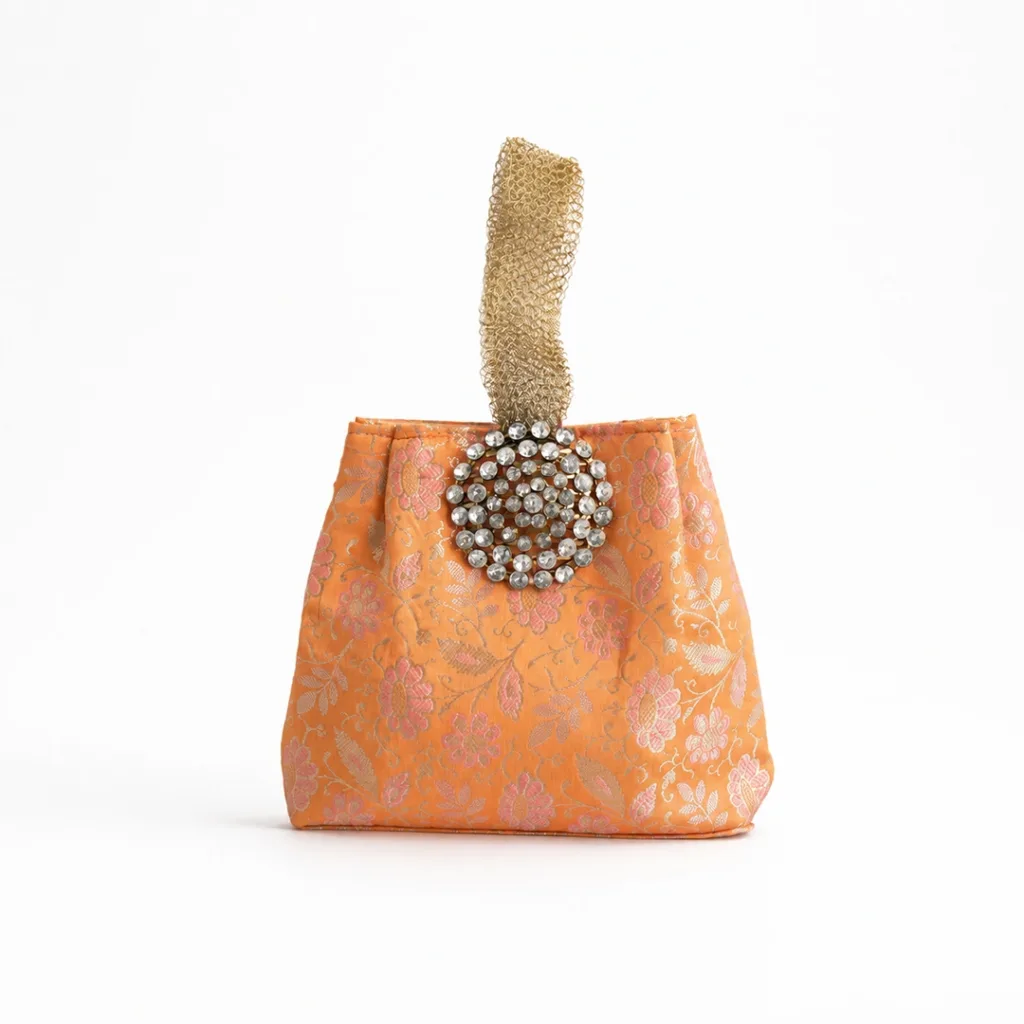 orange brocade wristlet bag traditional indian wedding return gift 01