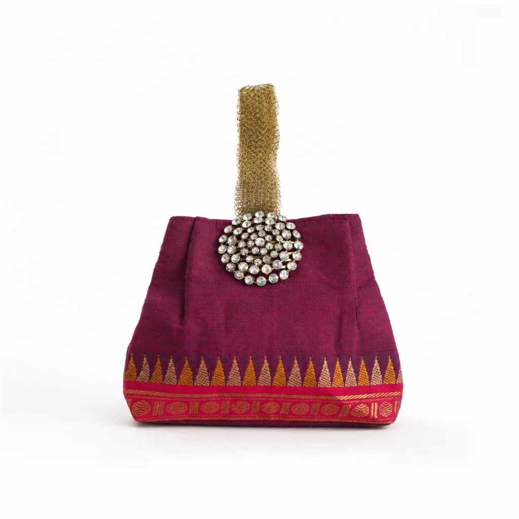 purple mangalgiri wristlet bag traditional indian wedding return gift 01