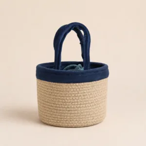 handcrafted rope basket with blue potli eco friendly return gift