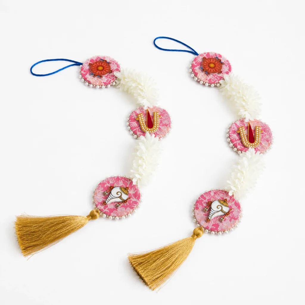 pink namam hangings set of 2 traditional indian vaishnava return gift 01