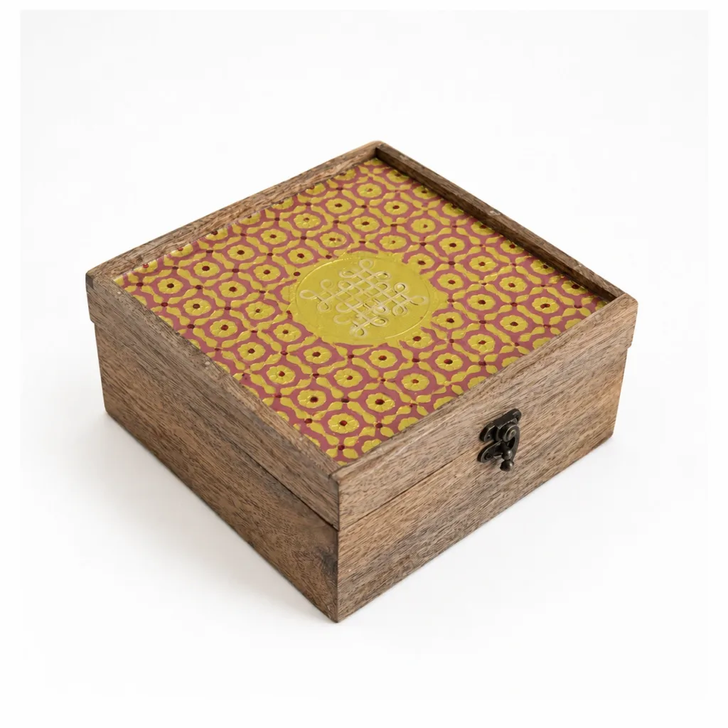 wooden meenakari box pink gold hand painted indian keepsake return gift 01