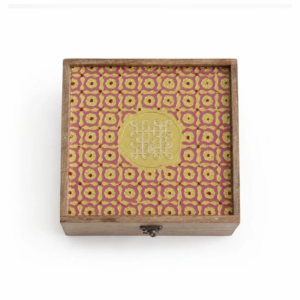 wooden meenakari box pink gold hand painted indian keepsake return gift 02