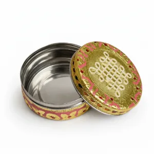 meenakari tiffin box kollam motif pink gold indian sweet prasadam return gift 02