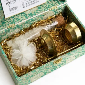 brass camphor diffuser gift set pure camphor brocade box indian return gift 03