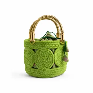 green rope basket with potli gold handle indian wedding return gift 02
