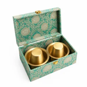 brocade box brass davara coffee cup set teal gold south indian return gift 01