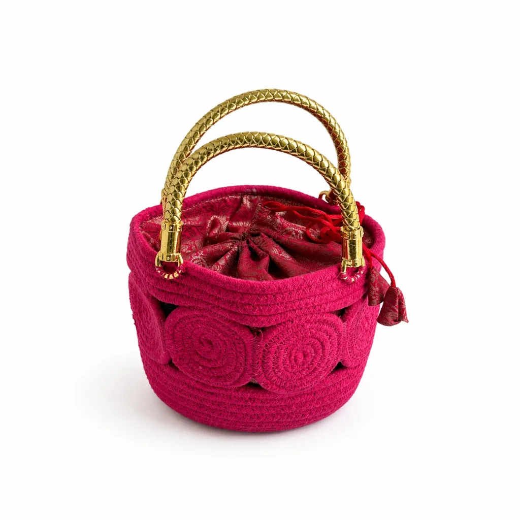 Pink Rope Basket with Potli 01