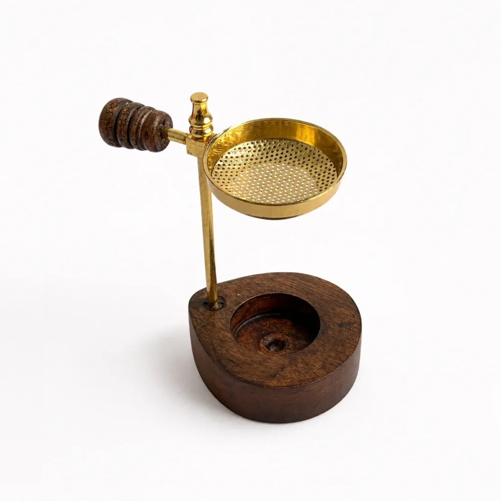 pure brass camphor diffuser traditional indian tea light aroma diffuser wooden base 01