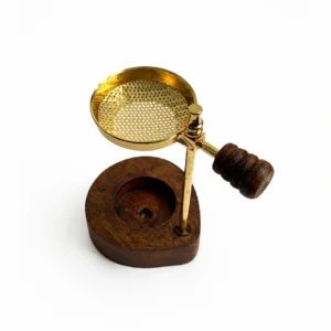 pure brass camphor diffuser traditional indian tea light aroma diffuser wooden base 02