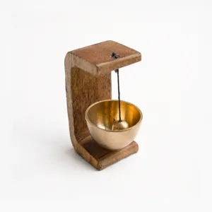 wooden chime table accent japanese inspired brass bowl desk gift solid wood 01