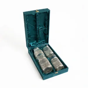 german silver jali glass bottle set two glasses velvet box premium indian gifting set 01