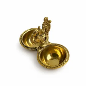 Pure Brass Annapakshi 2-in-1 Diya & Haldi-Kumkum-Holder-03