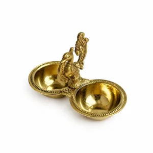 Pure Brass Annapakshi 2-in-1-Diya & Haldi-Kumkum-Holder-02