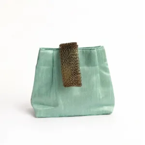 mint green raw silk festive wristlet crystal jewel motif gold stripe thamboolam return gift bag 02