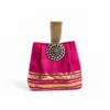 pink raw silk festive wristlet crystal jewel motif gold stripe thamboolam return gift bag 01