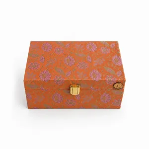 south indian coffee brocade box hamper two brass davara set premium gift orange brocade 04
