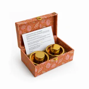 south indian coffee brocade box hamper two brass davara set premium gift orange brocade 01