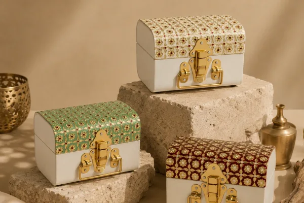 kottanz meenakari trunk box hand painted indian return gift ivory green maroon
