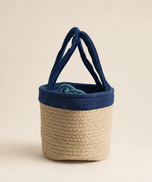 handcrafted rope basket with blue potli eco friendly return gift